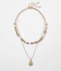 Pearlized Metallic Drop Layered Necklace Set