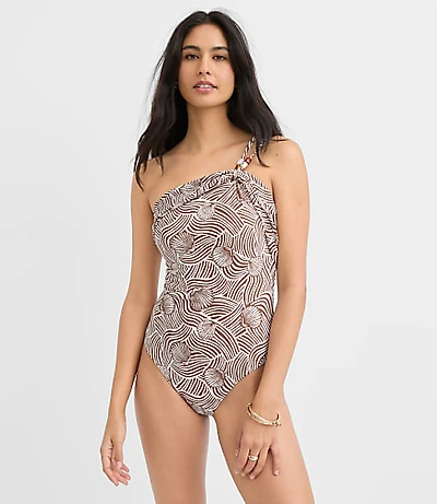LOFT Beach Seashell Beaded One Shoulder Piece Swimsuit
