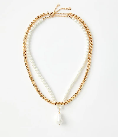 Pearlized Chunky Chain Link Necklace Set