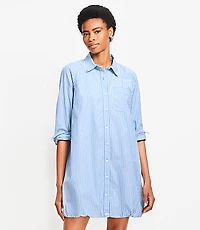 Striped Poplin Bubble Hem Mini Pocket Shirtdress