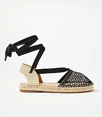 Mesh Lace Up Flat Espadrilles