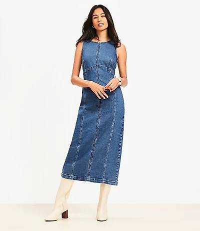 Seamed Denim Midi Dress Classic Mid Wash