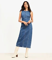 Seamed Denim Midi Dress Classic Mid Wash