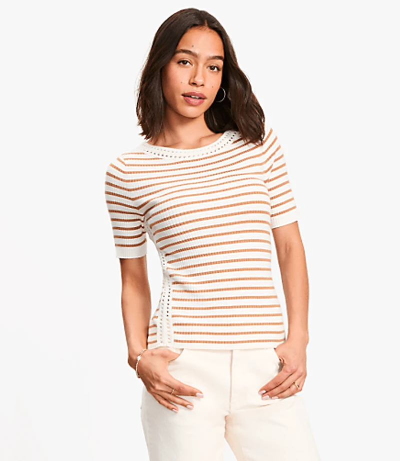 Striped Crochet Trim Sweater Tee