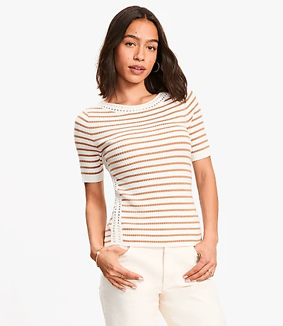 Striped Crochet Trim Sweater Tee