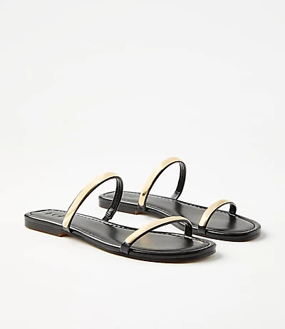 Metallic Trim Double Strap Sandals