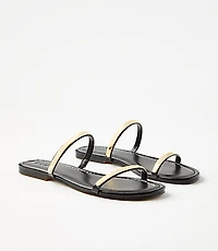Metallic Trim Double Strap Sandals