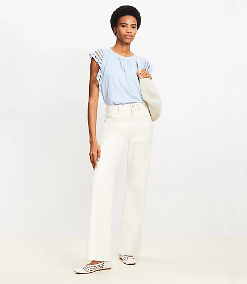 High Rise Relaxed Flare Utility Jeans Ivory