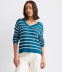 Striped Stitchy V-Neck Sweater