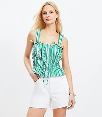 Petite Floral Poplin Ruched Tie Peplum Tank Top