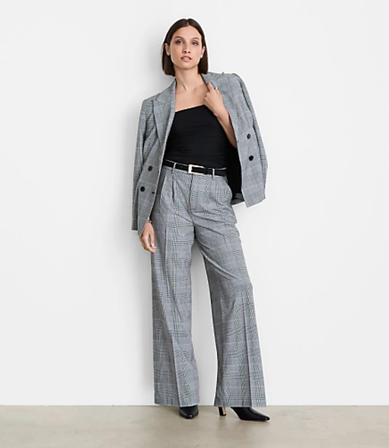 LOFT Versa Seasonless Stretch Double Pleat Wide Leg Pants Plaid