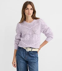 Scalloped Pointelle Puff Sleeve Sweater