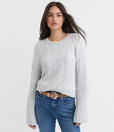 Heathered Wide Sleeve Cable Sweater