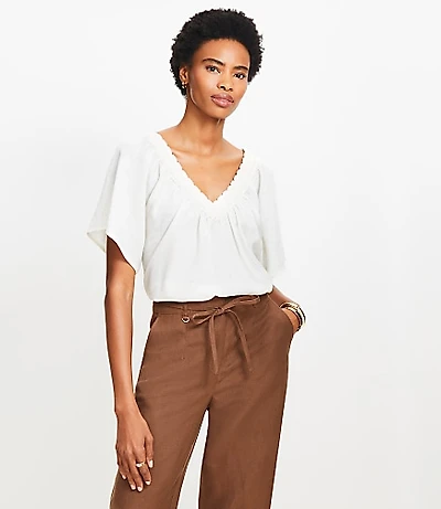 Lace Trim V-Neck Blouse