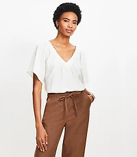 Lace Trim V-Neck Blouse