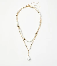 Pearlized Chain Link Layered Pendant Necklace Set