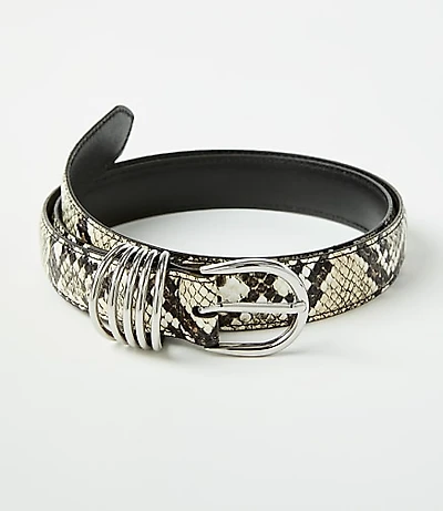 Snake Print Stacked Metal Keeper Leather Belt