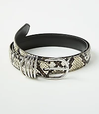 Snake Print Stacked Metal Keeper Leather Belt