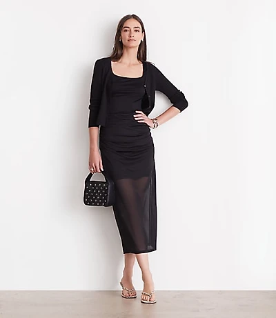 LOFT Versa Mesh Ruched Midi Skirt