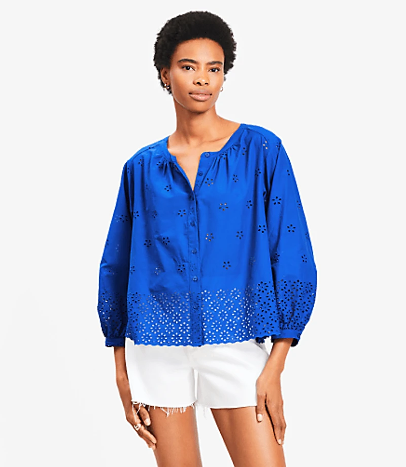Petite Eyelet Blouson Sleeve Blouse