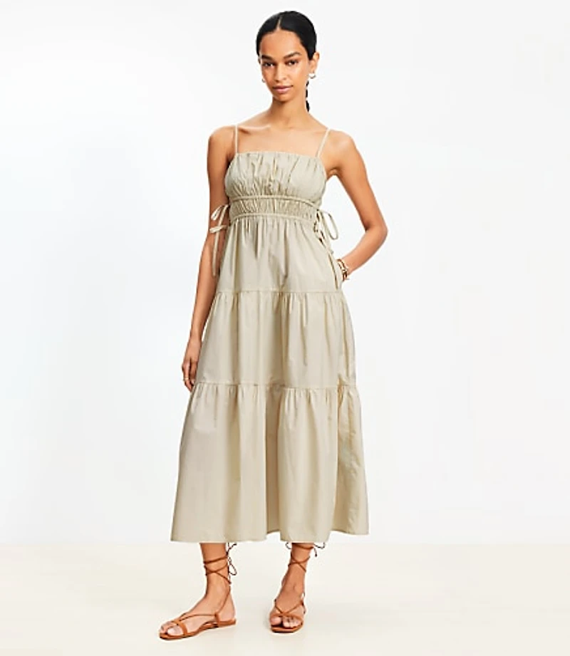 Petite Pleated Side Tie Strappy Midi Pocket Dress