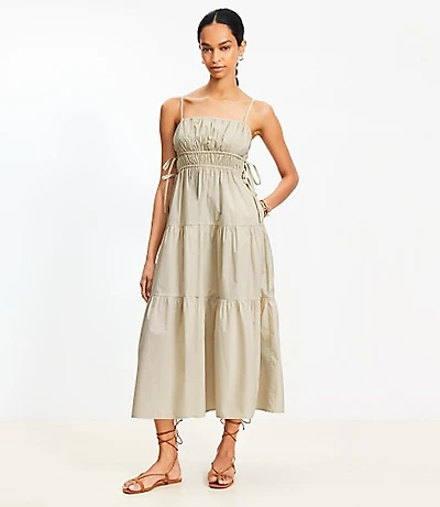 Petite Pleated Side Tie Strappy Midi Pocket Dress