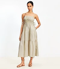 Petite Pleated Side Tie Strappy Midi Pocket Dress