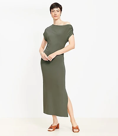 Petite Asymmetrical Ruched Midi Dress