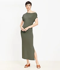 Petite Asymmetrical Ruched Midi Dress