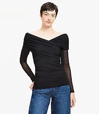 Petite Mesh Ruched Off The Shoulder Top