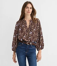 Petite Garden Blouson Sleeve Split Neck Blouse