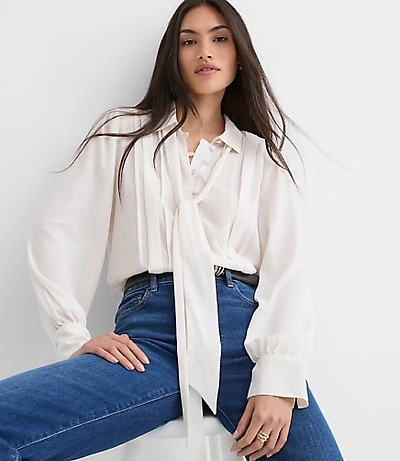 Petite Pleated Bow Blouse