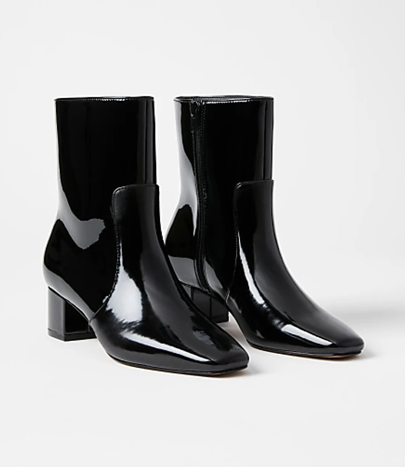 Patent Block Heel Booties