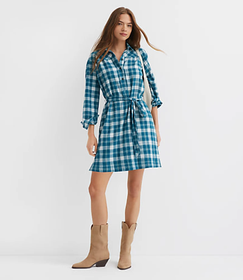 Petite Plaid Belted Mini Pocket Shirtdress