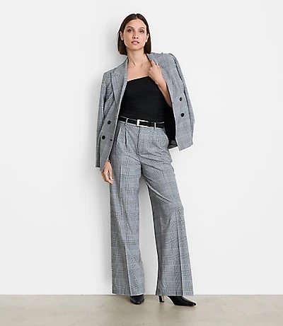 Petite LOFT Versa Seasonless Stretch Double Pleat Wide Leg Pants in Plaid