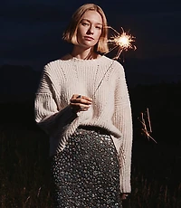 Sequin Pointelle Ribbed Relaxed Sweater