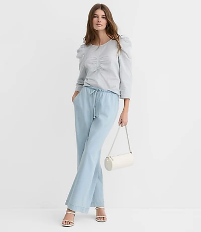 Stripe Ruched Puff Sleeve Top