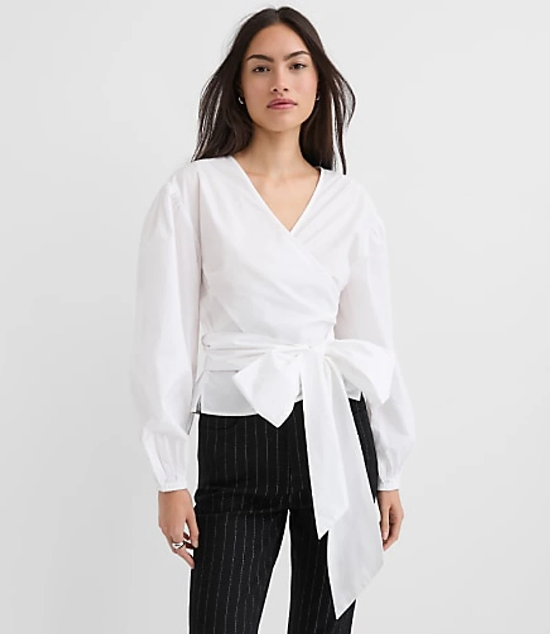 Poplin Bubble Sleeve Wrap Top