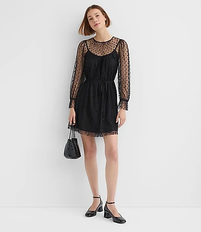 Petite Dotted Chantilly Lace Mini Dress