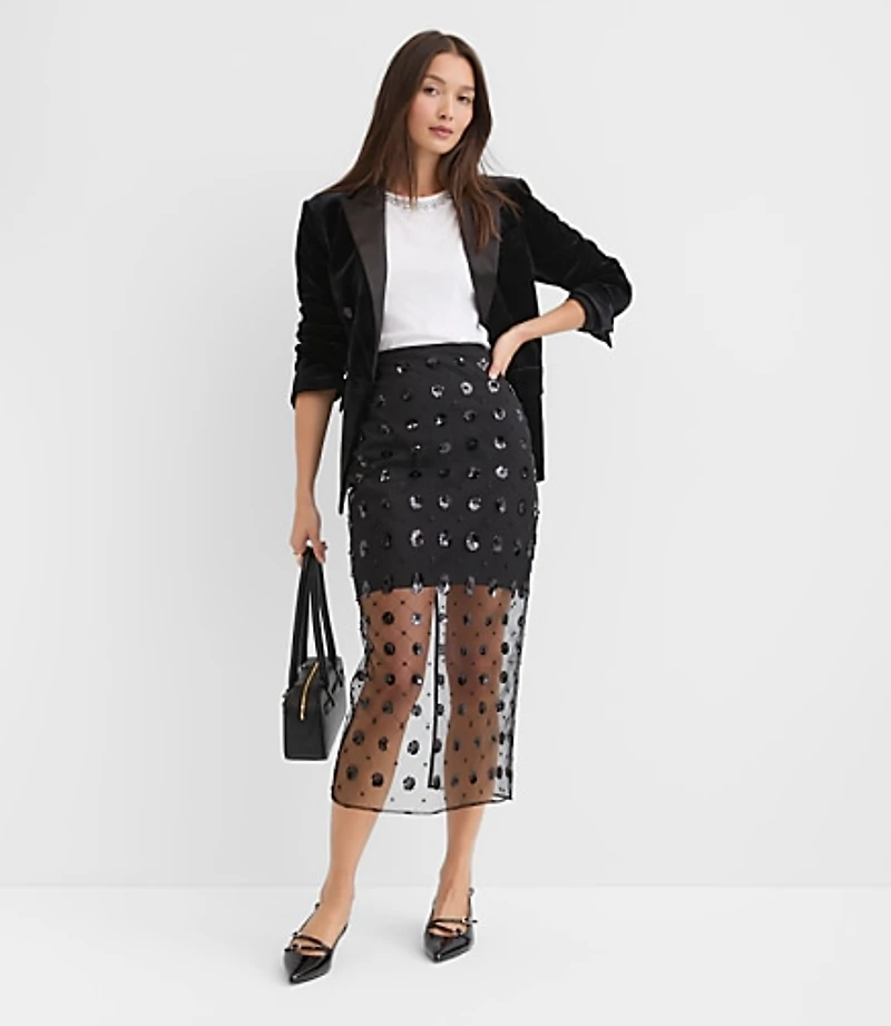 Petite Floral Sequin Overlay Midi Skirt