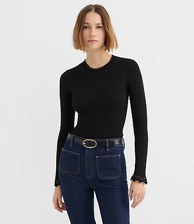 Crochet Trim Pointelle Sweater