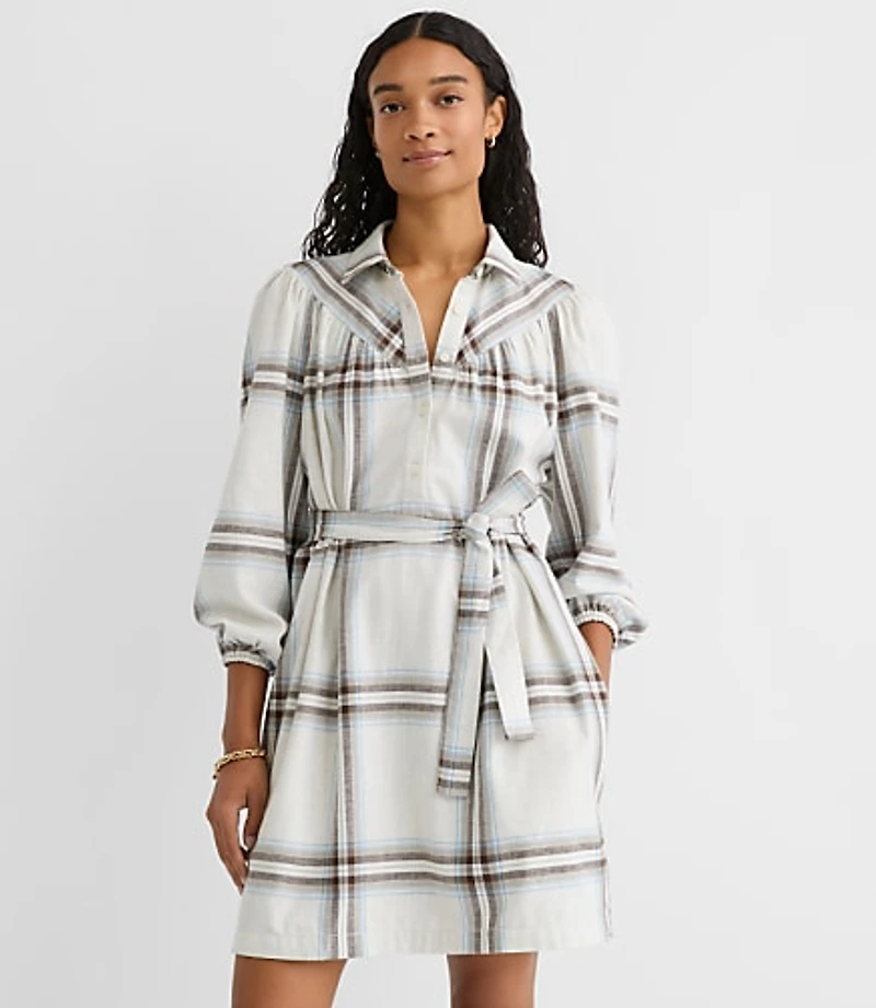 Petite Plaid Yoke Mini Pocket Shirtdress