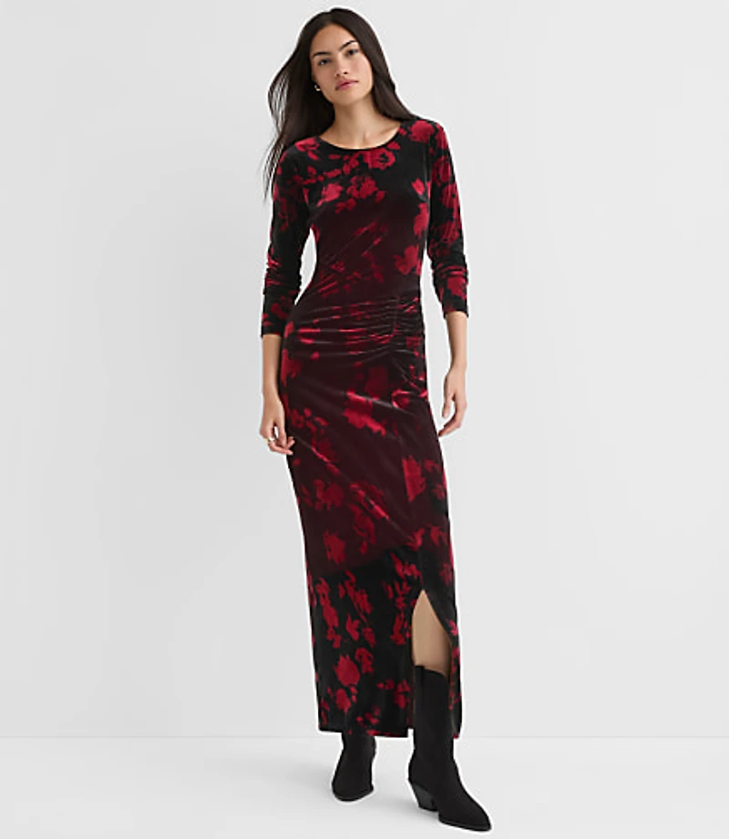 Petite Velvet Ruched Midi Dress