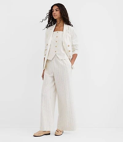 Pull On Wide Leg Pants Pinstripe Cotton Linen