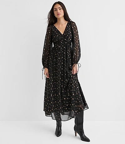Petite Shimmer Geo Clip Ruched Maxi Dress