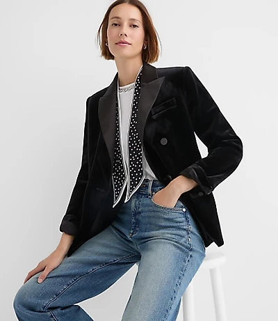 Petite Satin Trim Velvet Tuxedo Blazer