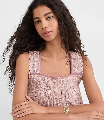 Paisley Pintucked Square Neck Blouse