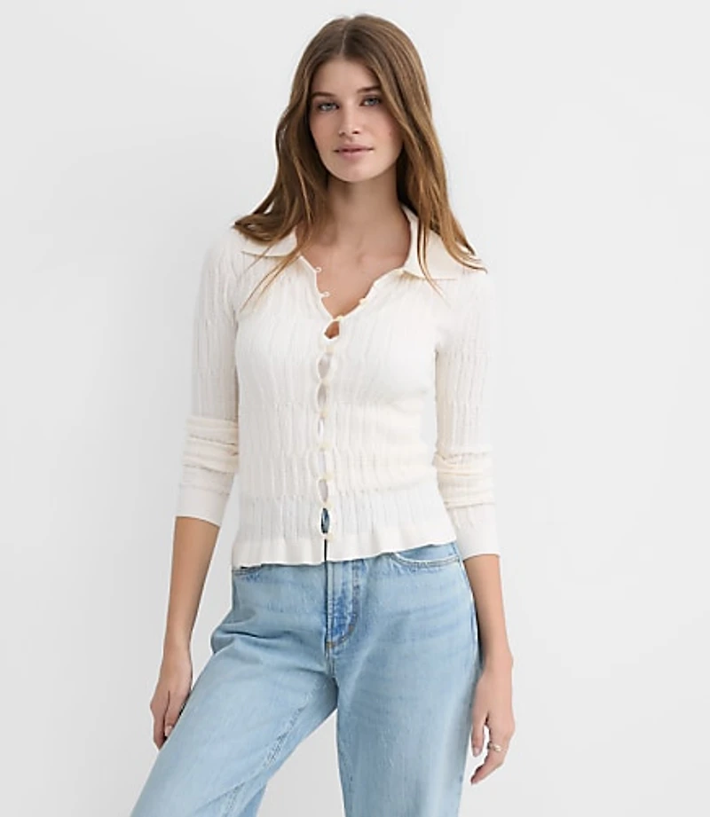 Smocked Ruffle Cardigan Top