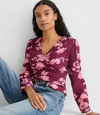 Petite Floral Smocked V-Neck Blouse