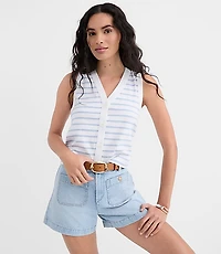 Striped V-Neck Cardigan Tank Top